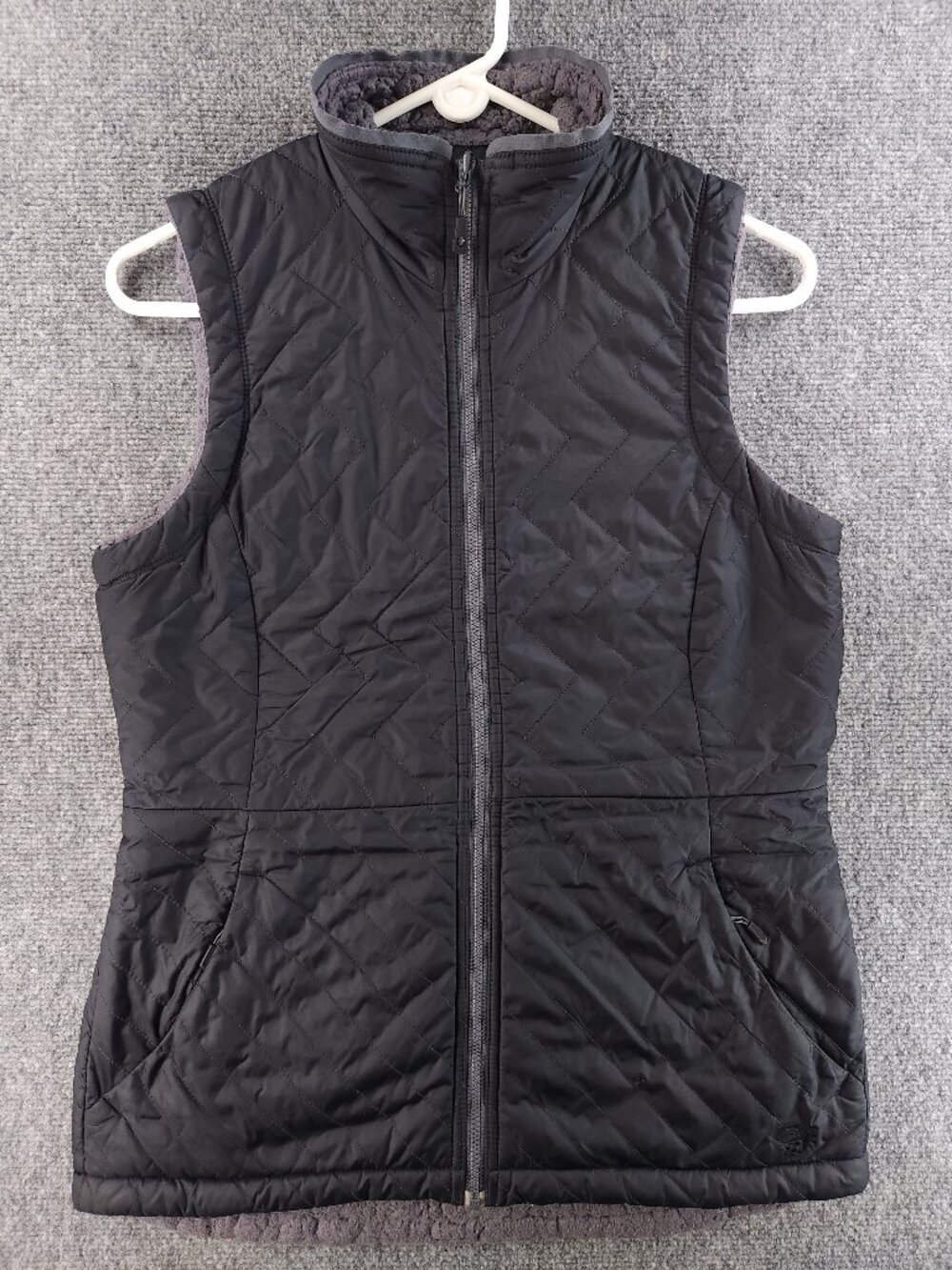 Mountain Hardwear Reversible Fleece Puffer Large Vest Logo Womens Black Solid
